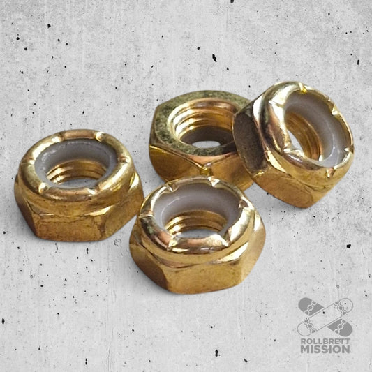 Achsmuttern Axle Nuts gold 4 Stück - Skateboard - Kleinteile - Rollbrett Mission