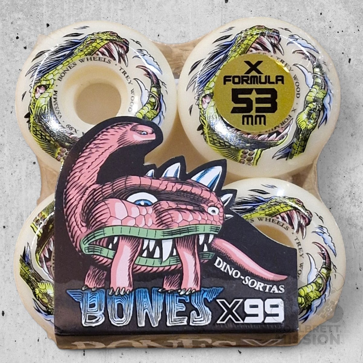 Bones X - Formula 99A 53mm V5 Trey Wood Dino - Sortas Wheels - Skateboard - Rollen - Rollbrett Mission