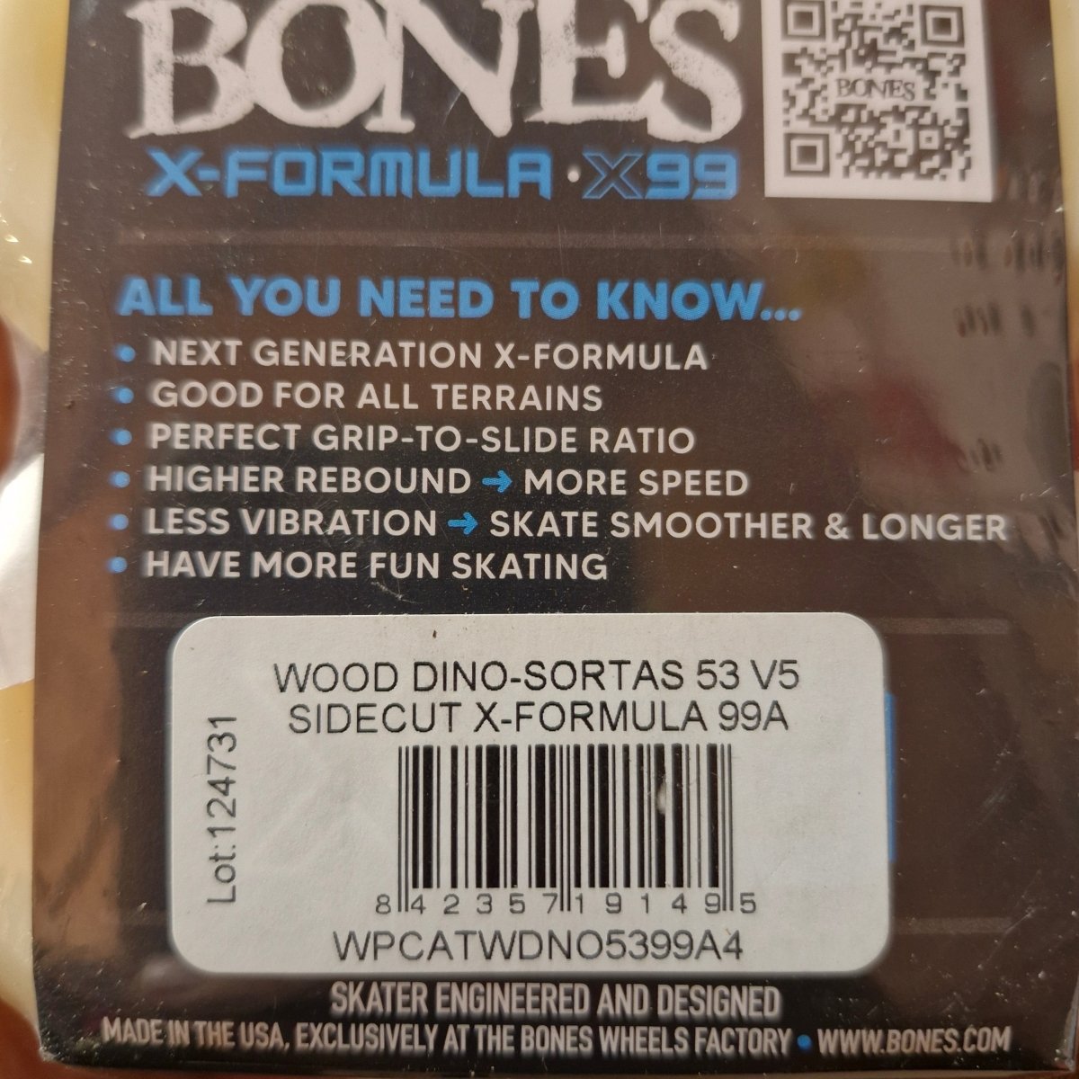 Bones X - Formula 99A 53mm V5 Trey Wood Dino - Sortas Wheels - Skateboard - Rollen - Rollbrett Mission