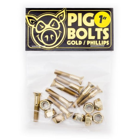 Pig Bolts 1" Kreuz Philips anodized golden Bolts Montageschrauben - Skateboard - Kleinteile - Rollbrett Mission