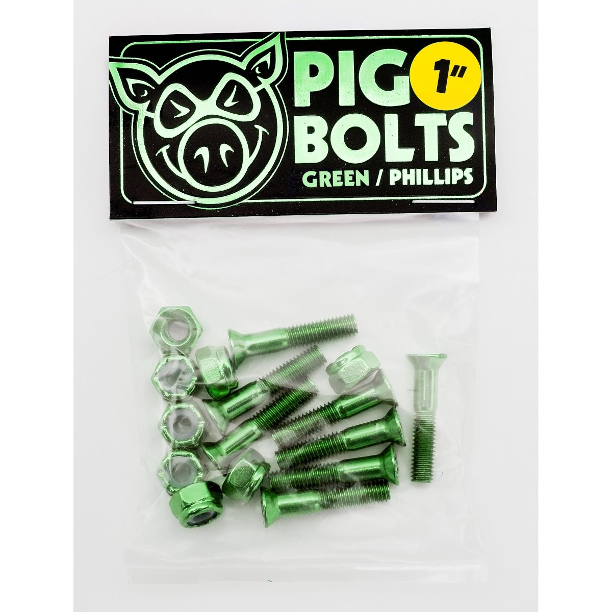 Pig Bolts 1" Kreuz Philips anodized green Bolts Montageschrauben - Skateboard - Kleinteile - Rollbrett Mission