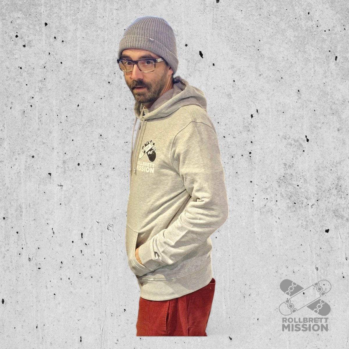 Rollbrett Mission 3D Logo Organic Hooded Zipper heather grey - Kapuzenjacke - Rollbrett Mission