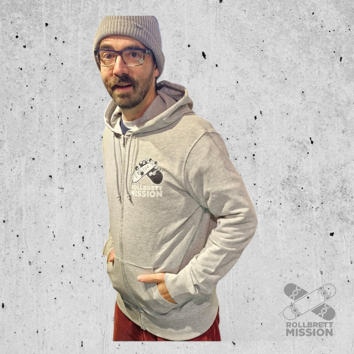 Rollbrett Mission 3D Logo Organic Hooded Zipper heather grey - Kapuzenjacke - Rollbrett Mission