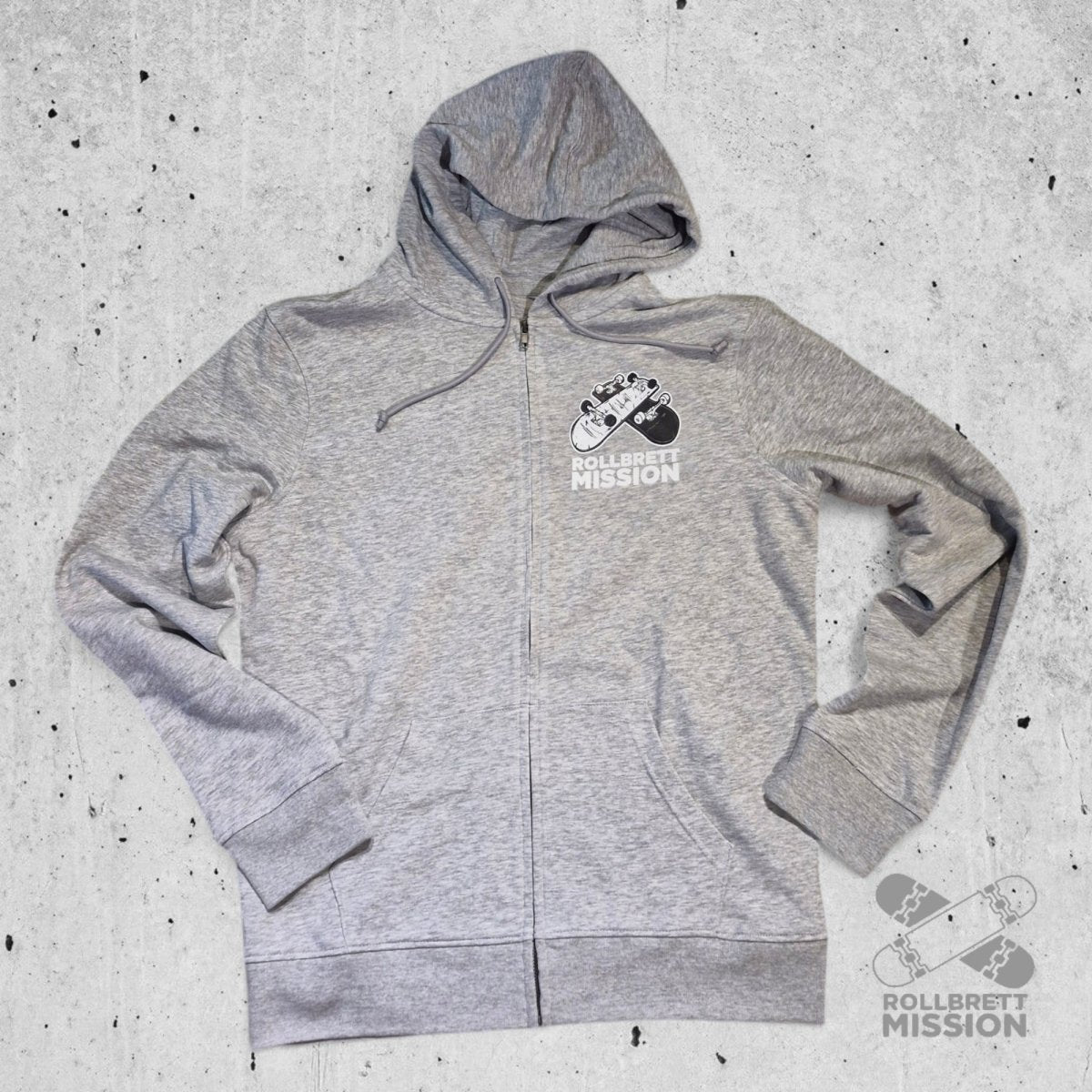 Rollbrett Mission 3D Logo Organic Hooded Zipper heather grey - Kapuzenjacke - Rollbrett Mission