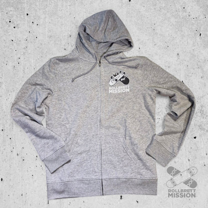 Rollbrett Mission 3D Logo Organic Hooded Zipper heather grey - Kapuzenjacke - Rollbrett Mission