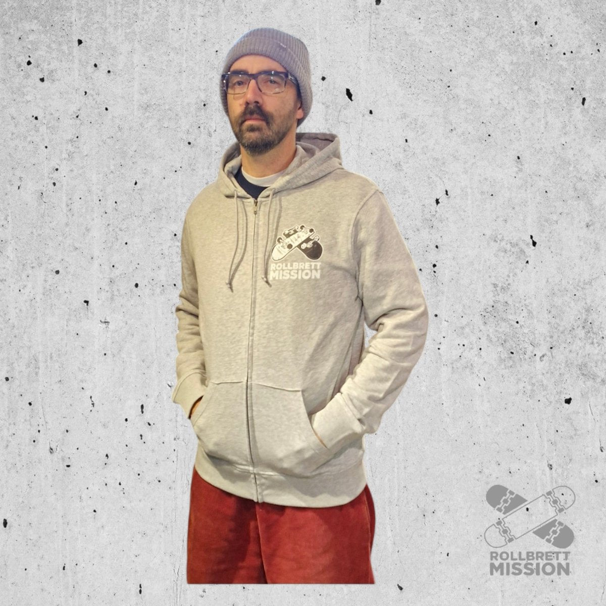 Rollbrett Mission 3D Logo Organic Hooded Zipper heather grey - Kapuzenjacke - Rollbrett Mission