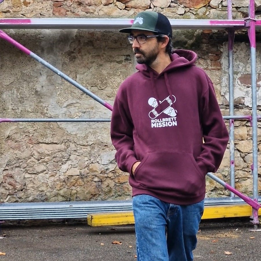 Rollbrett Mission New Classic Hoodie burgundy - Shirts & Tops - Rollbrett Mission