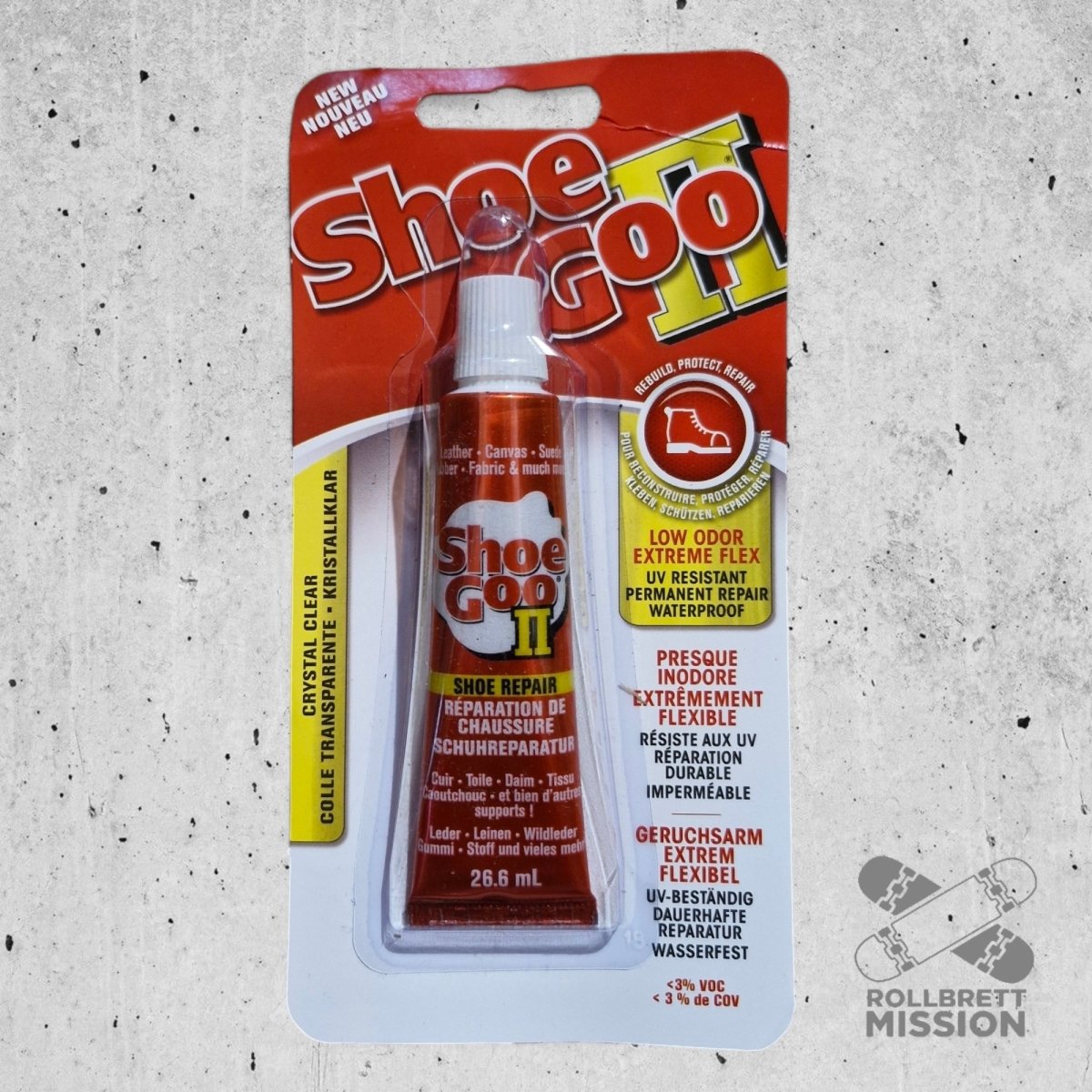 Shoe Goo II clear 26,6 ml Tube Schuhreparatur Kleber - Skateboard - Kleinteile - Rollbrett Mission